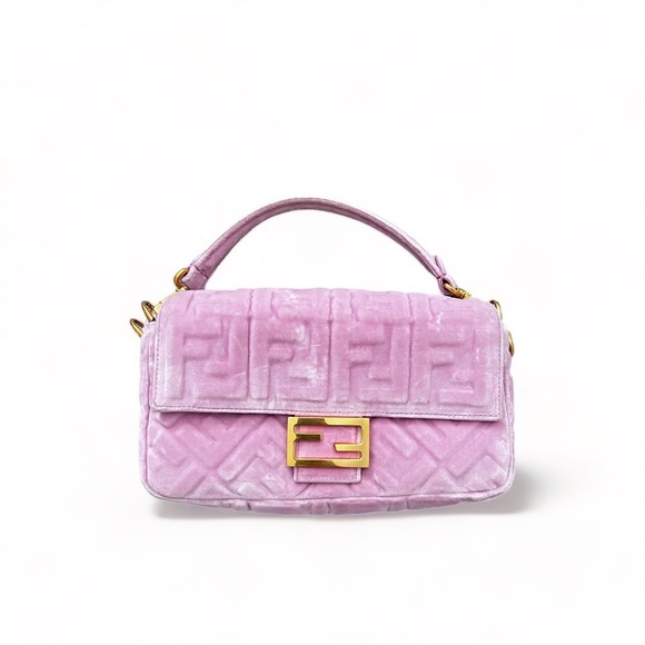 Fendi Handbags - FENDI velvet embossed FF Rosa baguette